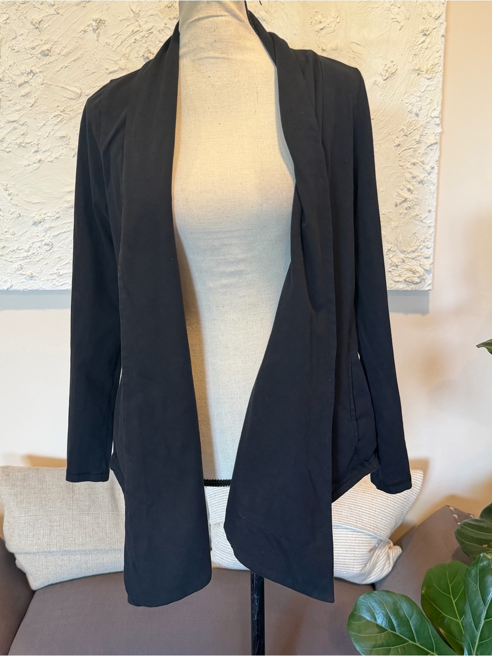 Pact Open Front Airplane Cardigan Long Sleeve Drape Shawl Collar Black Sz S